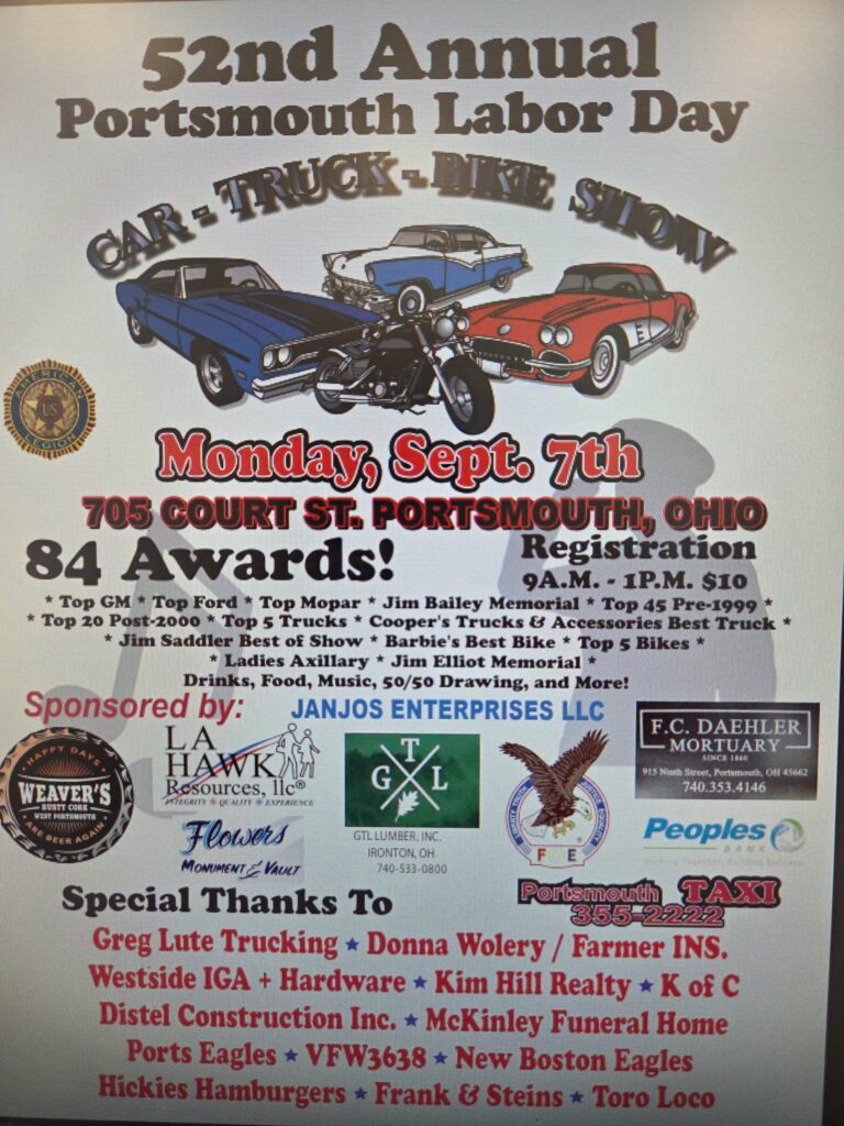 Flyer for 52nd Annual Portsmouth Labor Day Car, Truck & Bike Show