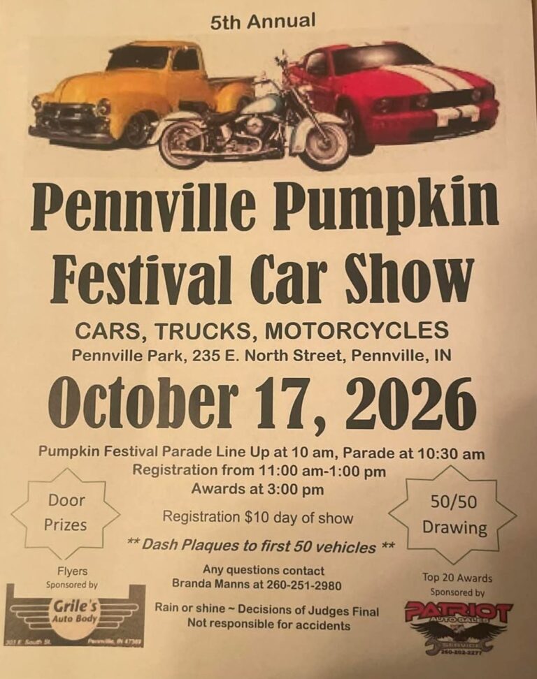 Flyer for 5th Annual Pennville Pumpkin Festival Car Show