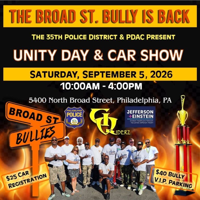 Flyer for The Broad St. Bully is Back Unity Day & Car Show