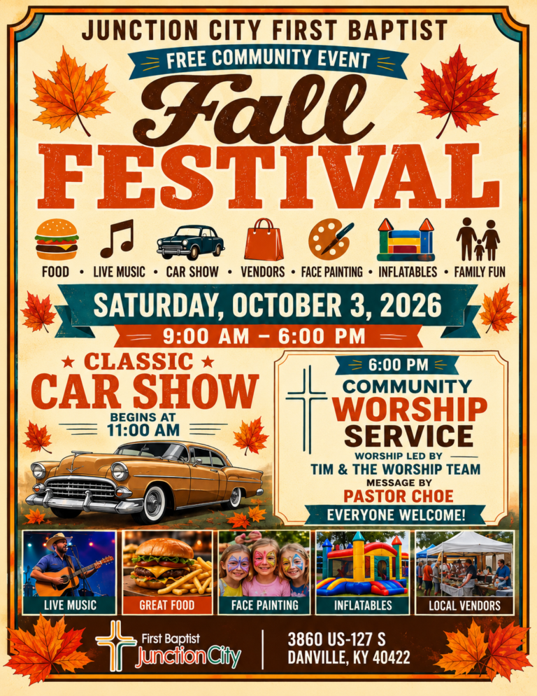 Flyer for Junction City First Baptist Fall Festival Car Show
