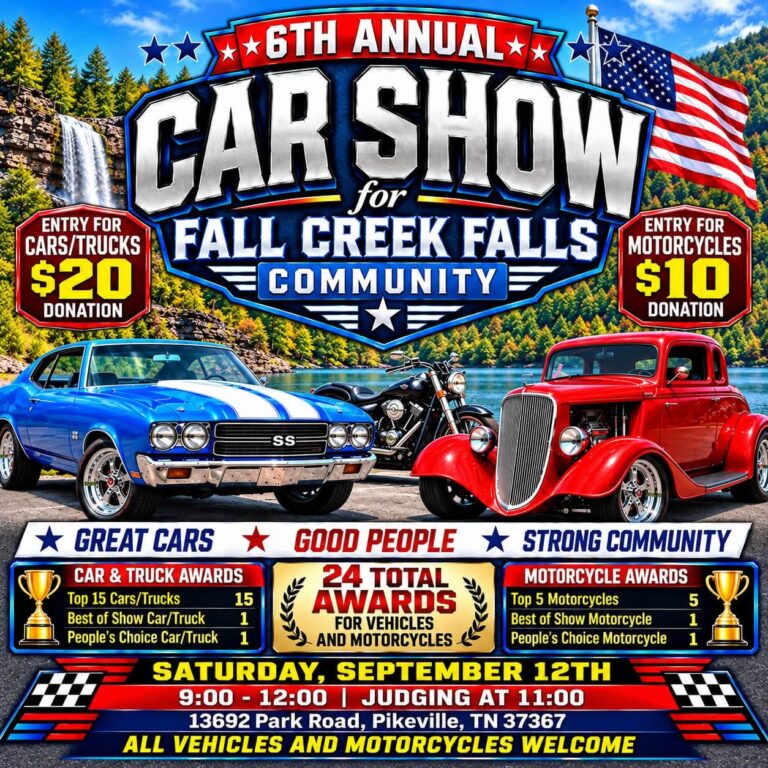 Flyer for 6th Annual Car Show for Fall Creek Falls Community