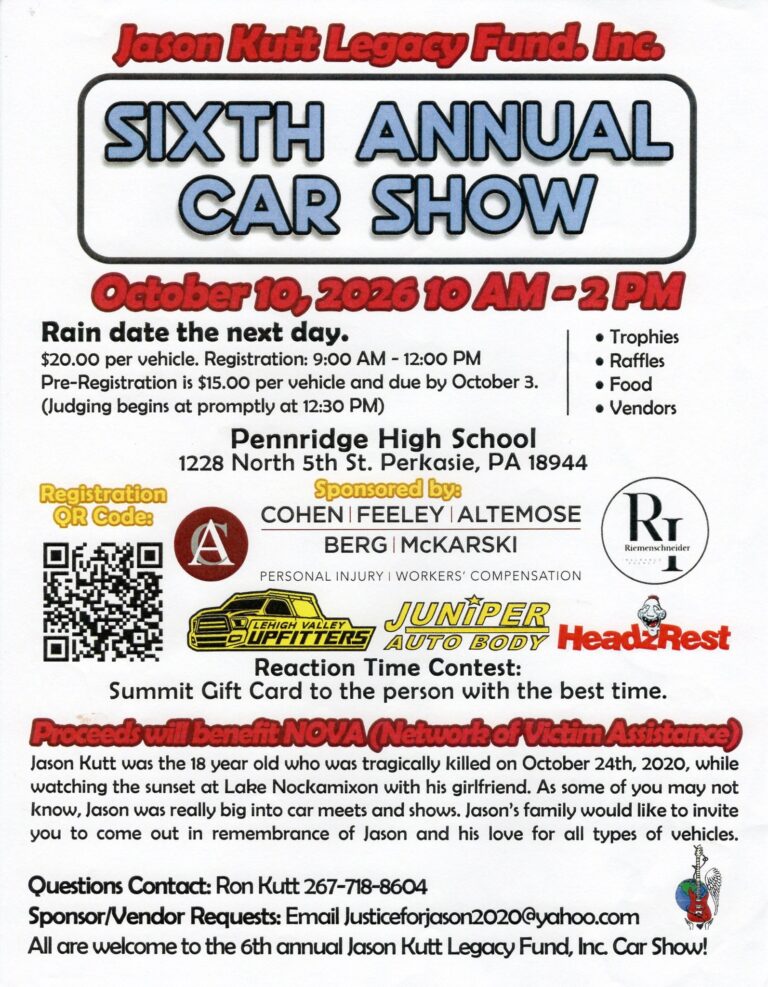 Flyer for 6th Annual Jason Kutt Legacy Fund, Inc. Car Show