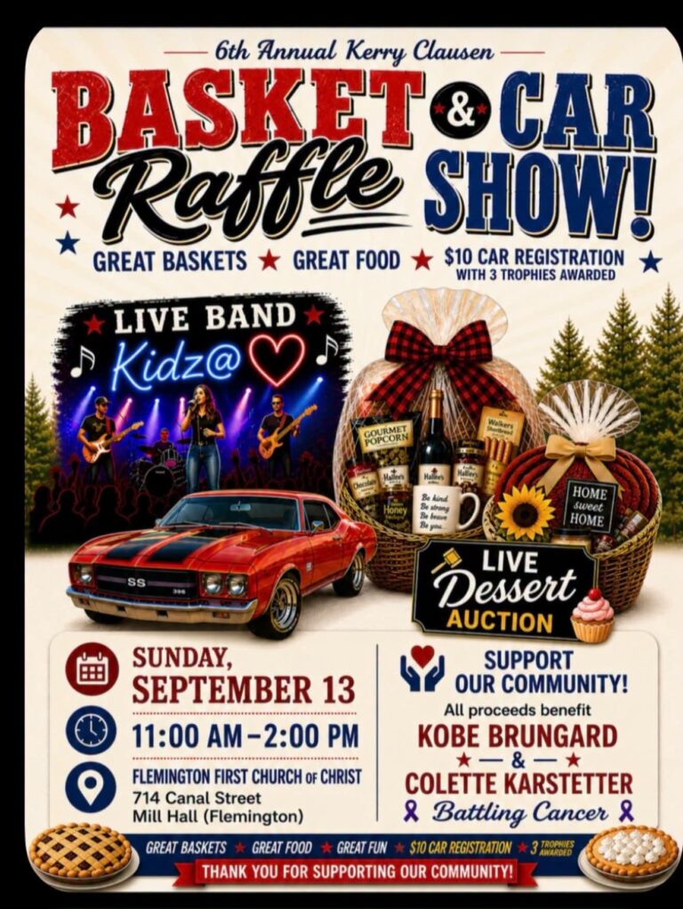 Flyer for 6th Annual Kerry Clausen Basket Raffle & Car Show