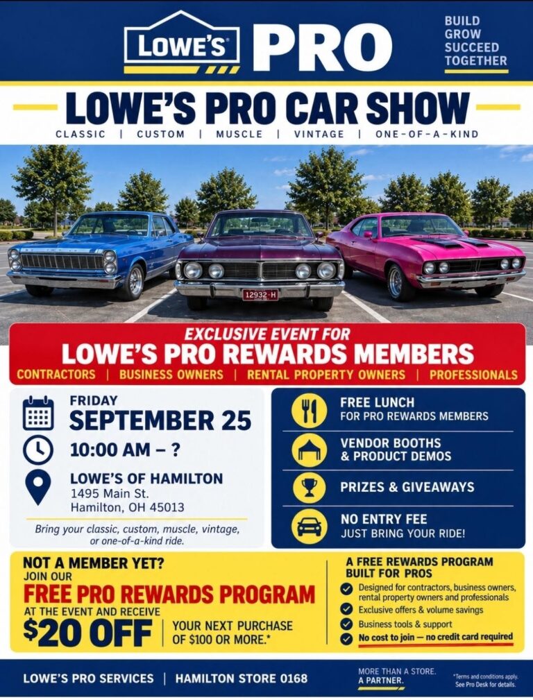Flyer for Hamilton Lowes Pro Car Show