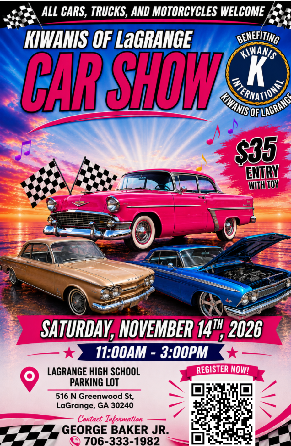 Kiwanis of LaGrange Fundraiser Car Show Graphic