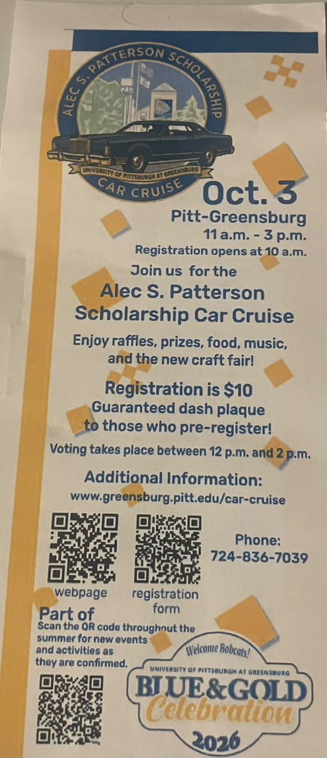 Flyer for Alec S. Patterson Scholarship Car Cruise