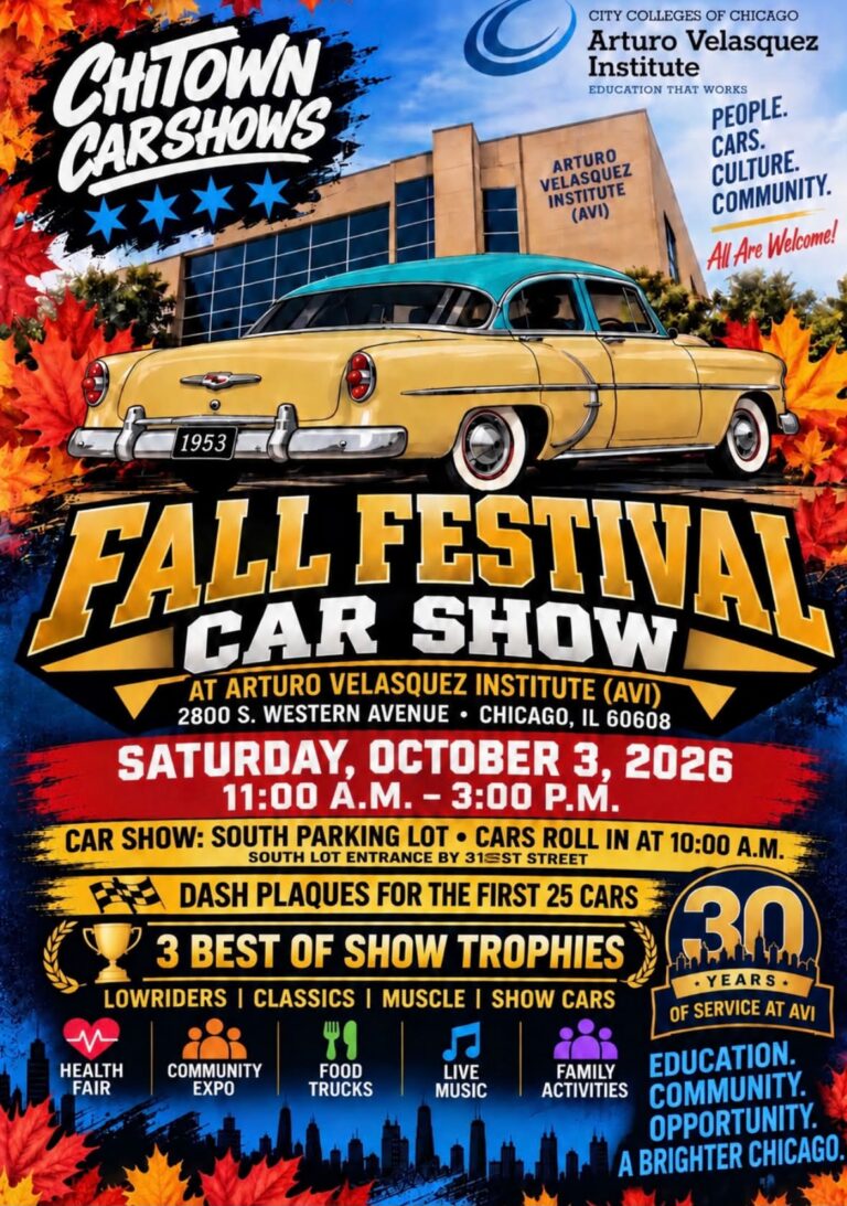 Flyer for Arturo Velasquez Institute Fall Festival Car Show