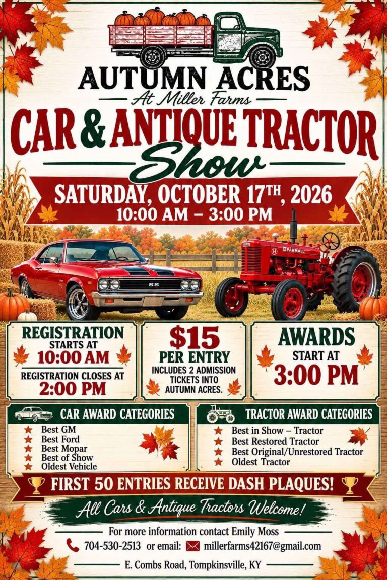 Flyer for Autumn Acres at Miller Farms Car & Antique Tractor Show