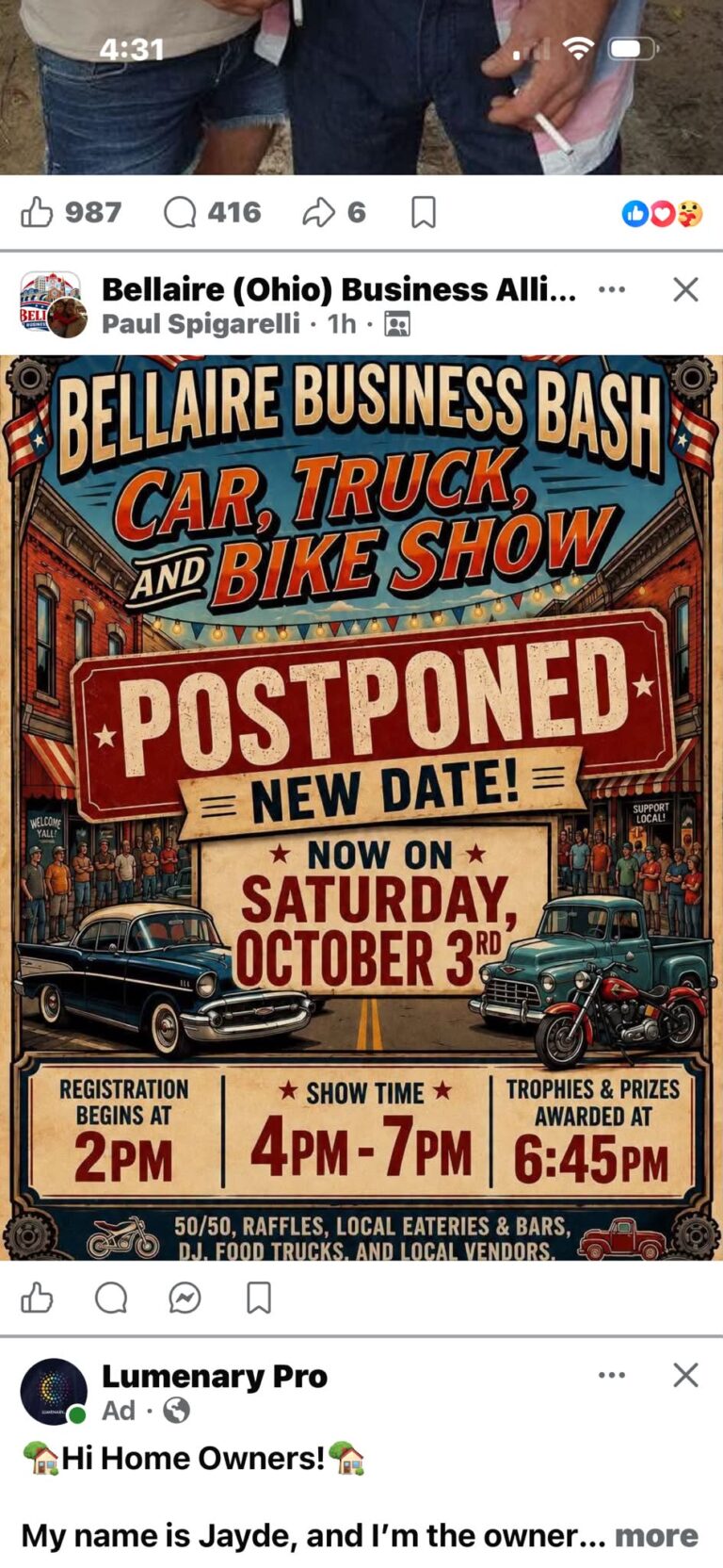 Flyer for Bellaire Business Bash Car, Truck, and Bike Show