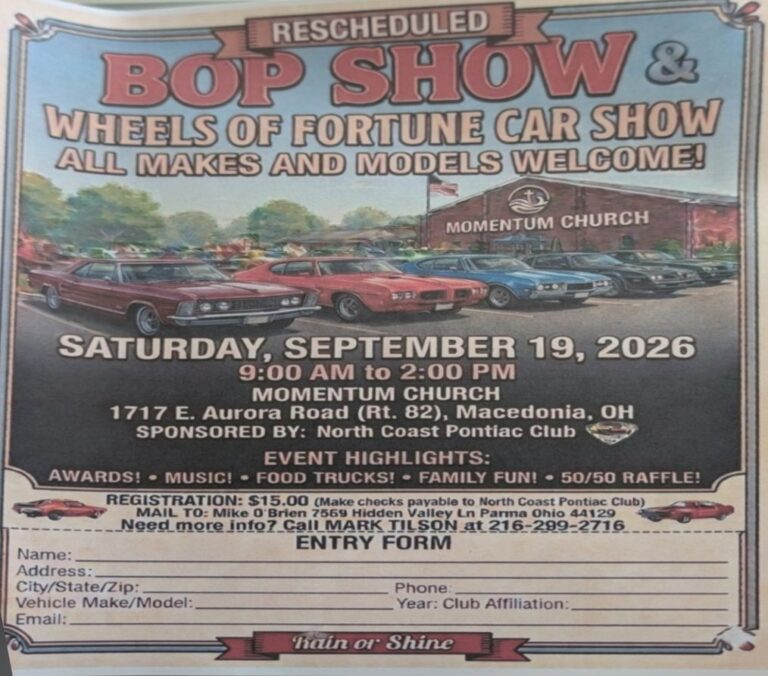 Flyer for BOP Show & Wheels of Fortune Car Show