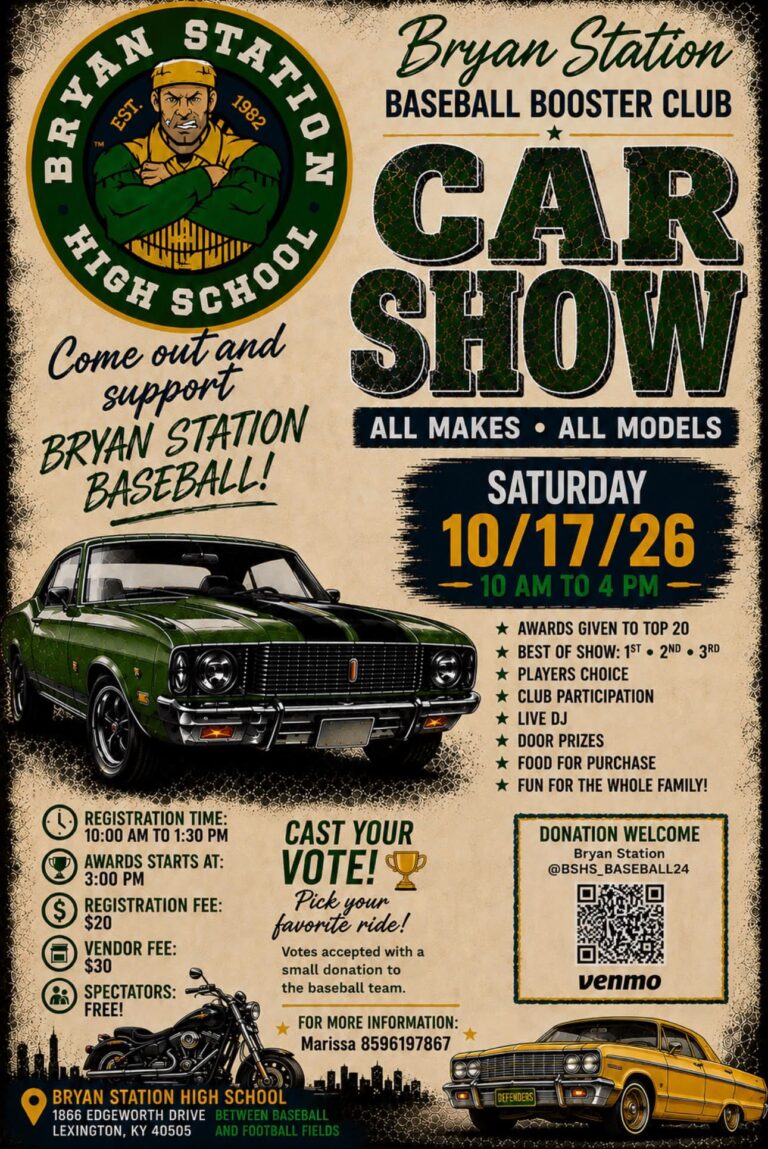 Flyer for Bryan Station Baseball Booster Club Car Show
