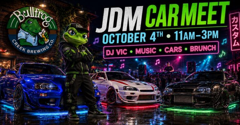 Flyer for Bullfrog Creek Brewing Co. JDM Car Meet