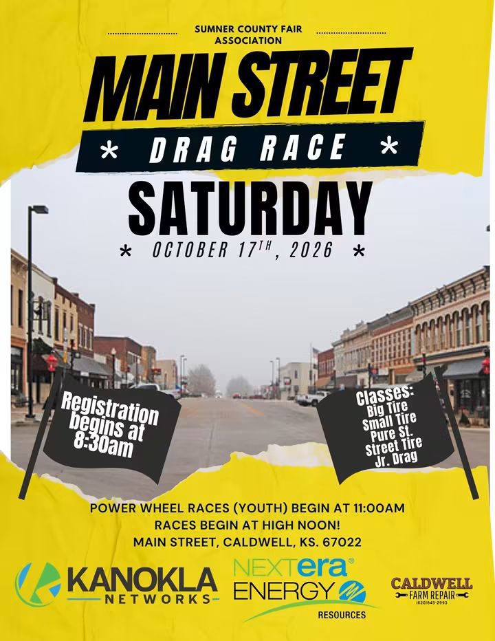 Flyer for Caldwell Main Street Drag Races