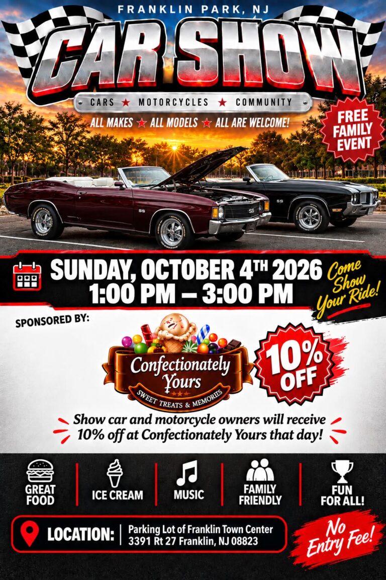 Flyer for Confectionately Yours The Franklin Park Car Show