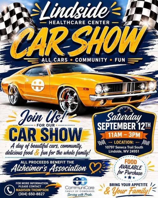Flyer for CANCELLED Lindside Healthcare Center Car Show