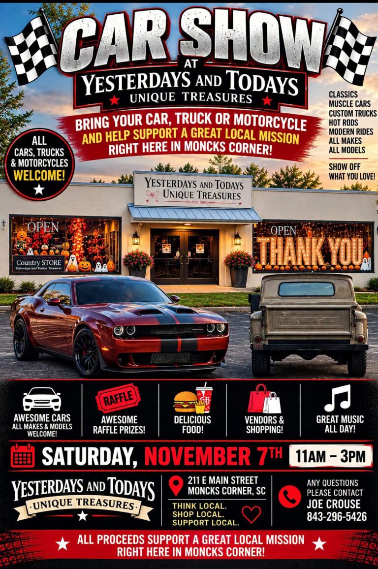 Flyer for Car Show at Yesterdays and Todays Unique Treasures