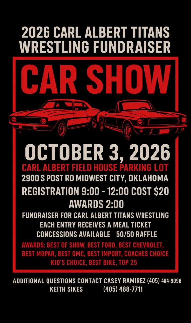 Flyer for Carl Albert Titans Wrestling Fundraiser Car Show