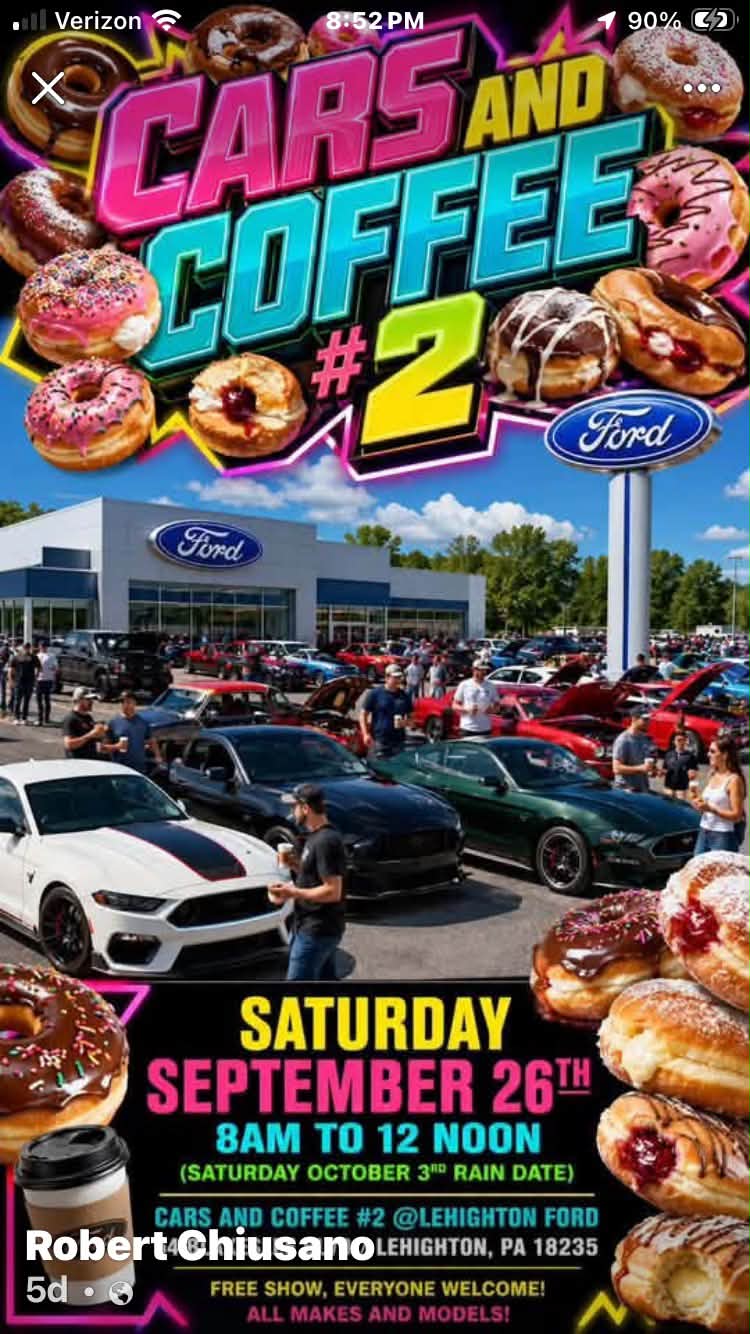 Flyer for Cars and Coffee #2 @ Lehighton Ford