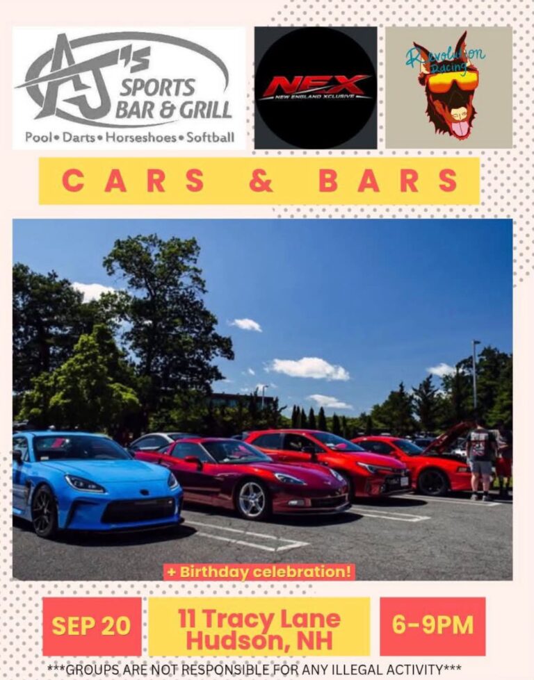 Flyer for Cars & Bars at AJ’s Sports Bar & Grill