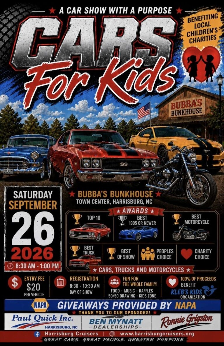 Flyer for Harrisburg Cruisers Cars for Kids Car Show