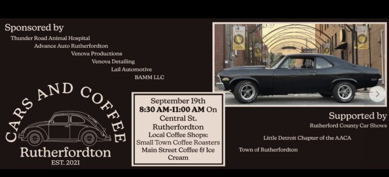 Flyer for Cars and Coffee Rutherfordton