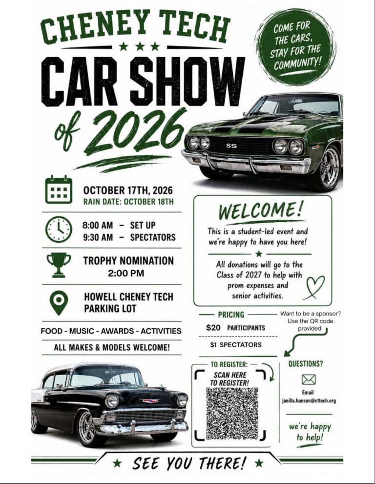 Flyer for Cheney Tech Car Show of 2026