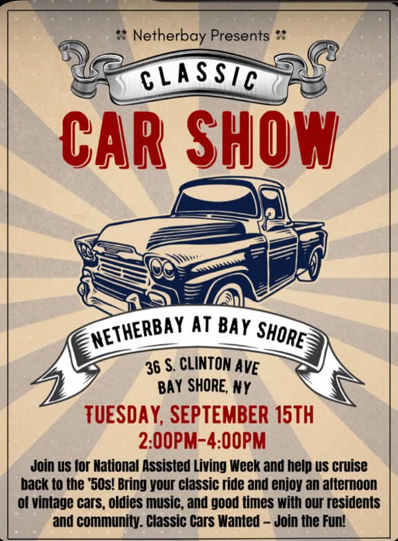 Flyer for Classic Car Show at Netherbay at Bay Shore