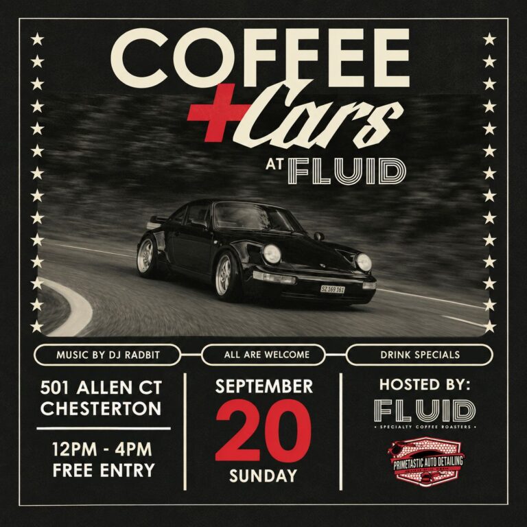 Flyer for Coffee + Cars at Fluid