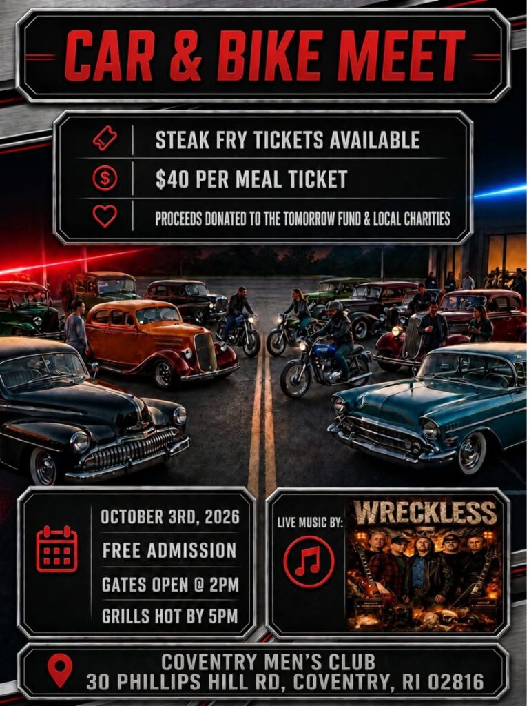 Flyer for Coventry Men’s Club Car & Bike Meet