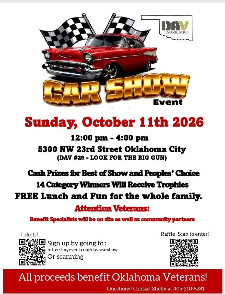 Flyer for DAVA 3rd Annual Car Show for Oklahoma Veterans