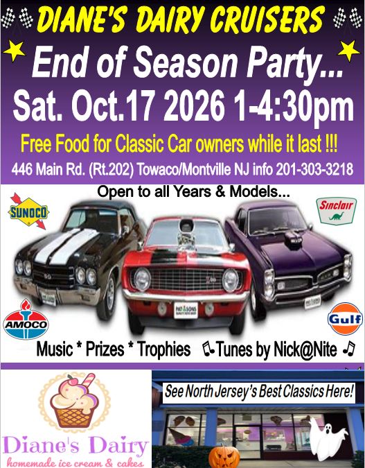 Flyer for Diane’s Dairy Cruisers End of Season Party