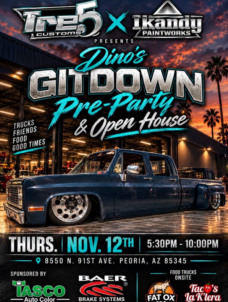 Flyer for Dino’s Git Down Pre-Party & Open House
