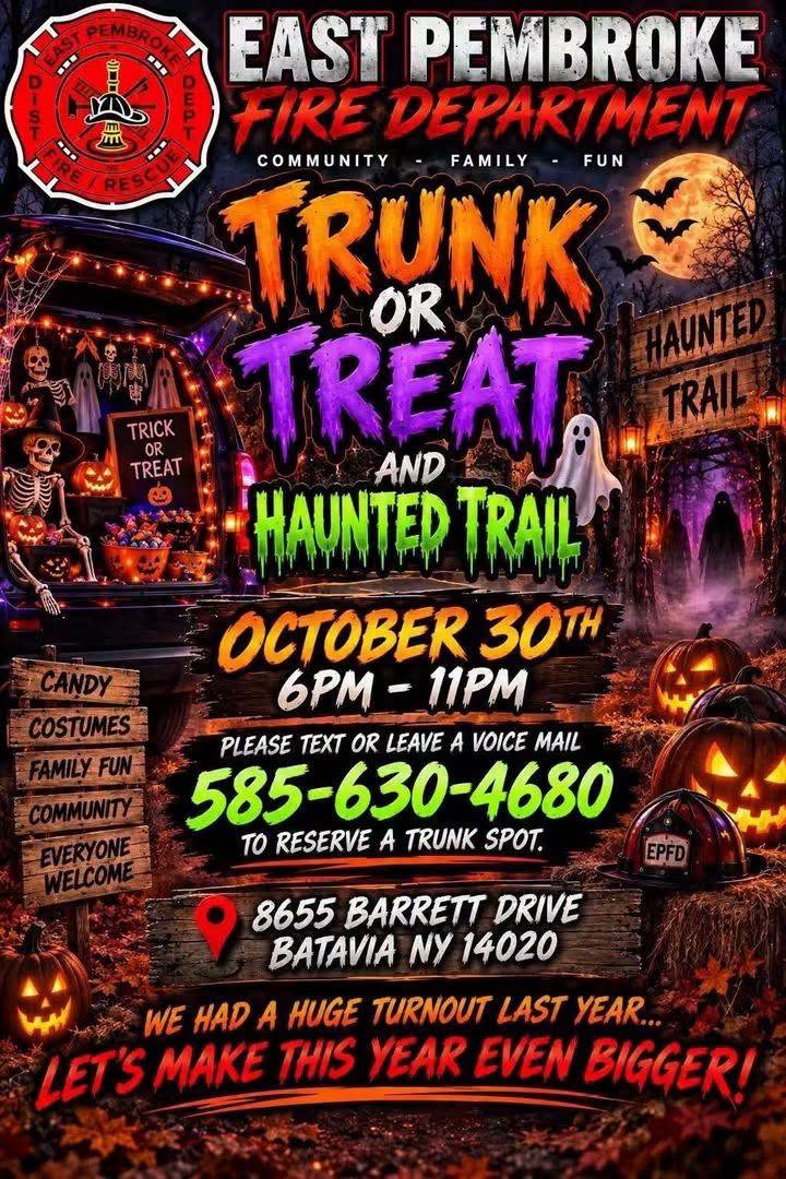 Flyer for East Pembroke Fire Department Trunk or Treat and Haunted Trail