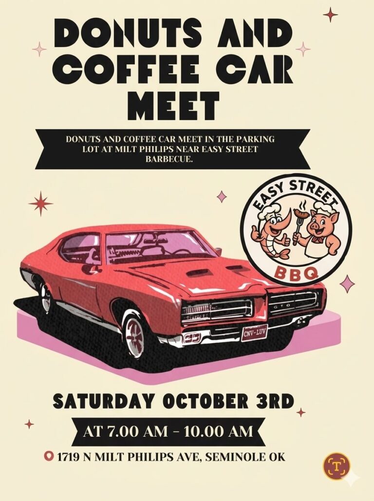 Flyer for Easy Street BBQ Donuts and Coffee Car Meet