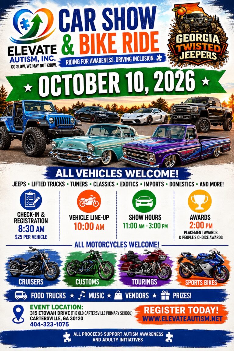 Flyer for Elevate Autism Car Show & Bike Ride