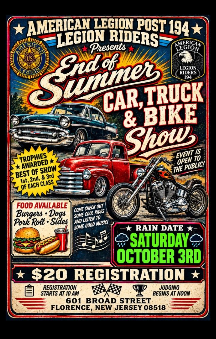Flyer for End of Summer Car, Truck & Bike Show