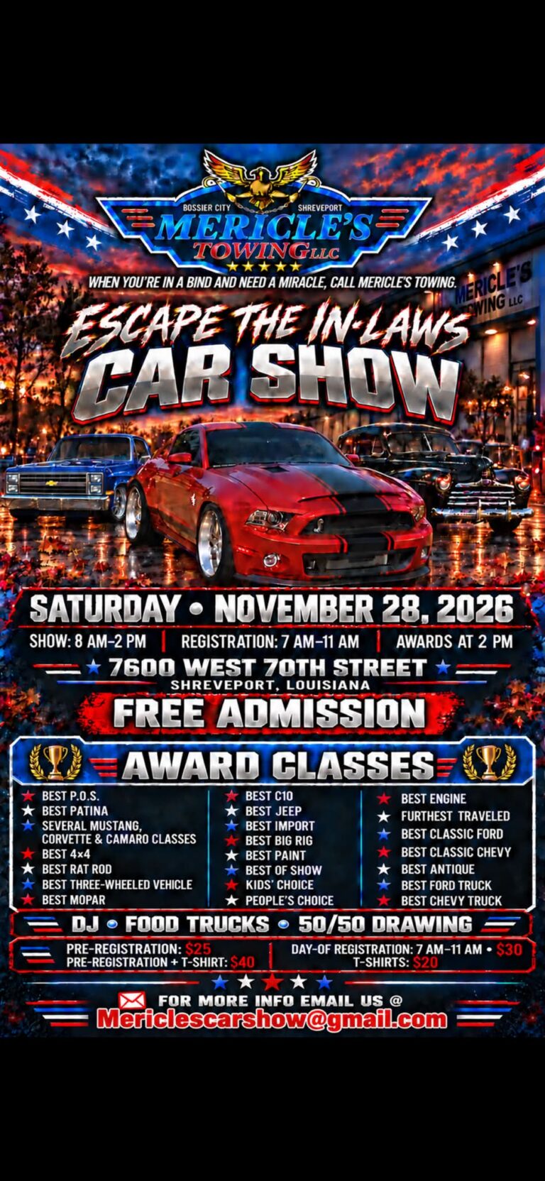 Flyer for Escape the In-Laws Car Show