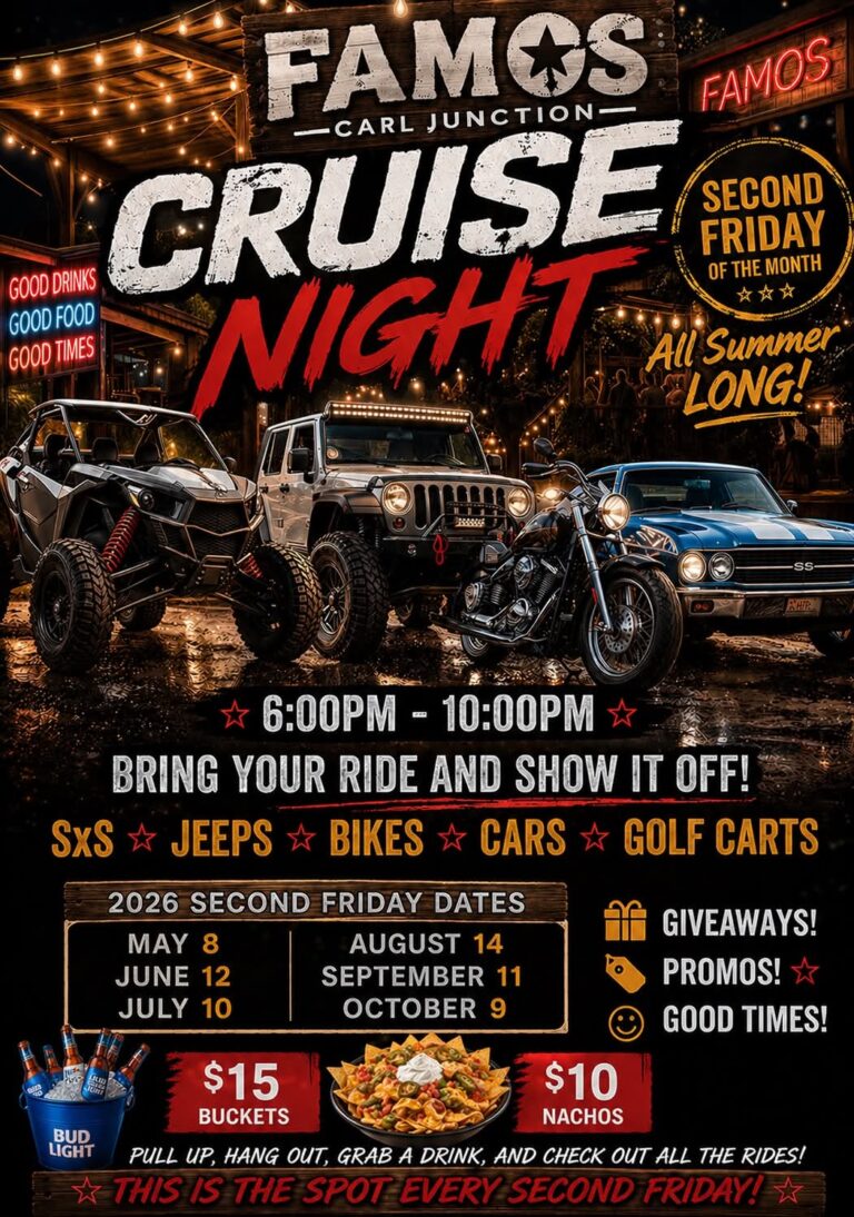 Flyer for Famos Carl Junction Cruise Night