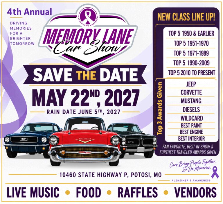 Flyer for Memory Lane Car Show for Alzheimers