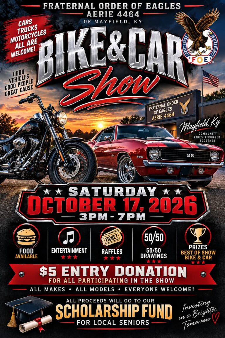 Flyer for Fraternal Order of Eagles Aerie 4464 Bike & Car Show