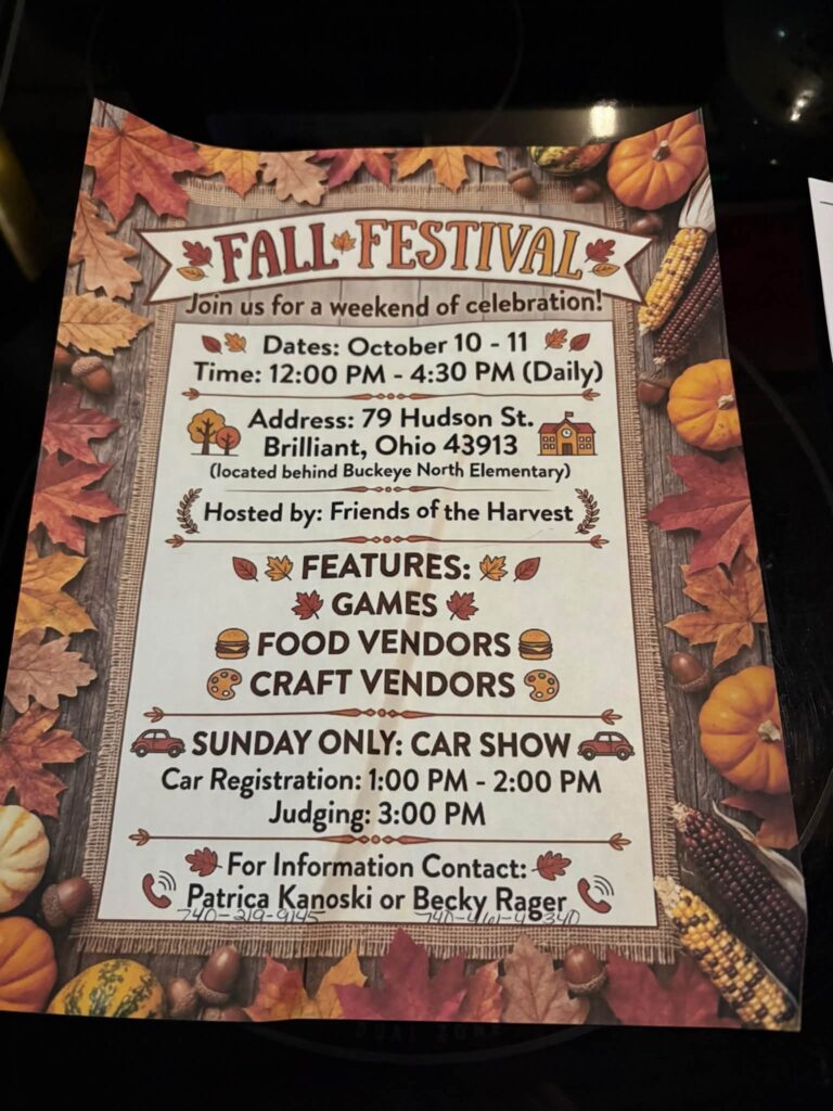 Flyer for Friends of the Harvest Fall Festival