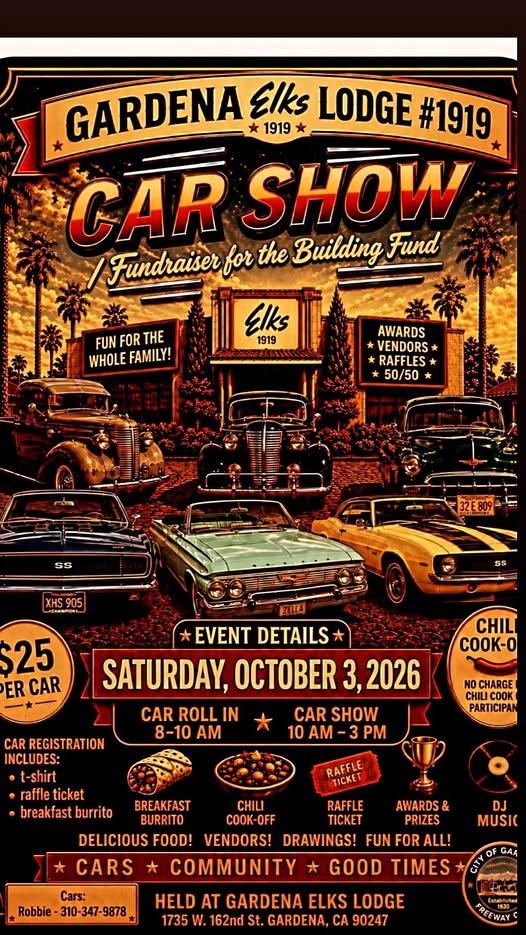 Flyer for Gardena Elks Lodge #1919 Car Show