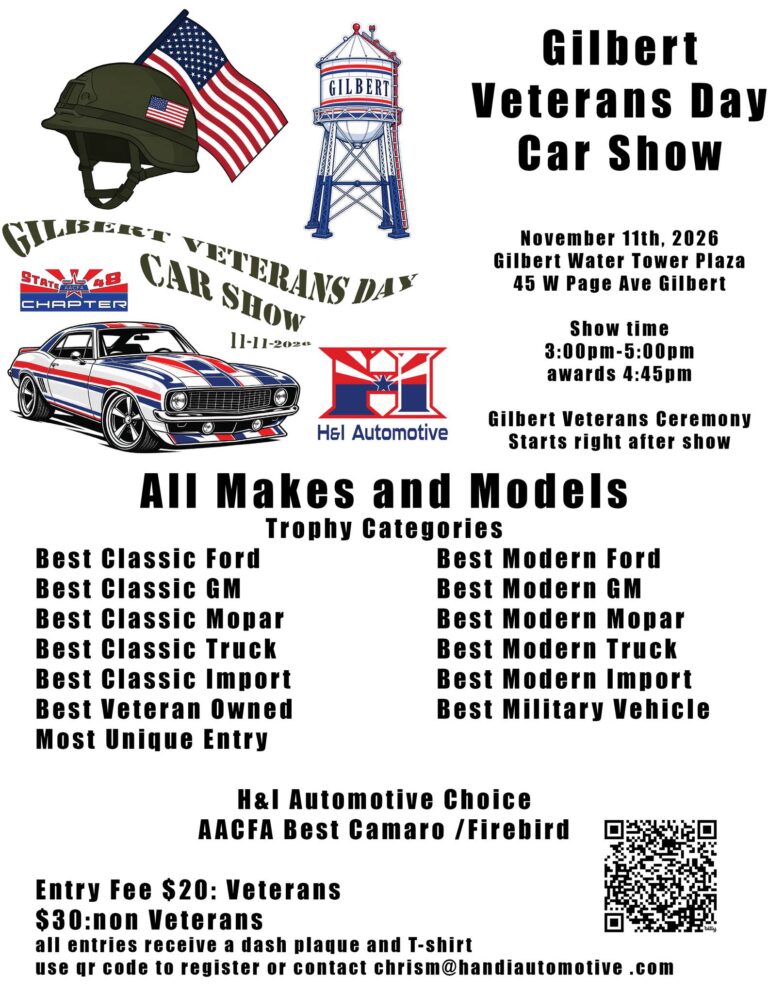 Flyer for Gilbert Veterans Day Car Show
