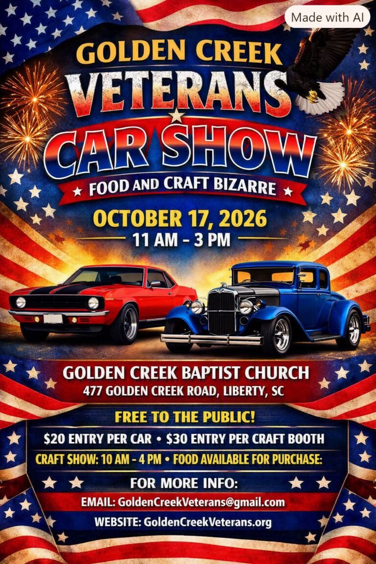 Flyer for Golden Creek Veterans Car Show