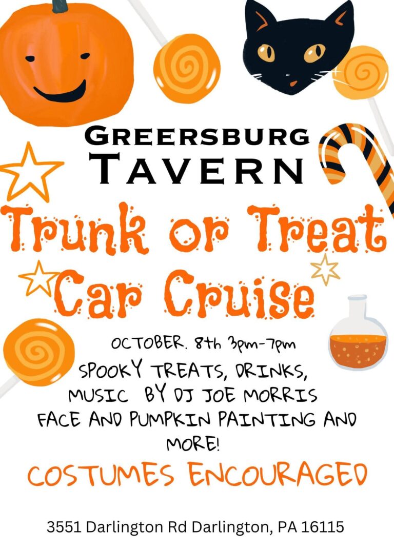 Flyer for Greersburg Tavern Trunk or Treat Car Cruise