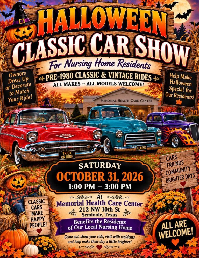 Flyer for Halloween Classic Car Show at Memorial Health Care Center