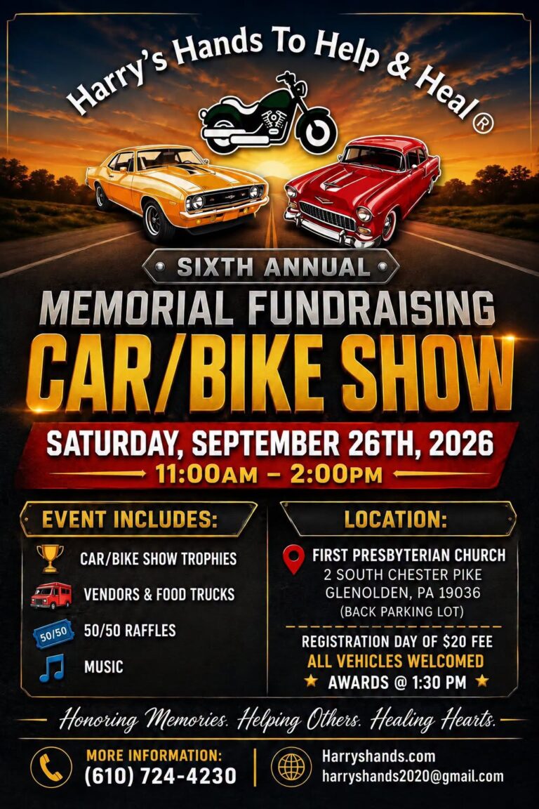 Flyer for Harry’s Hands To Help & Heal Sixth Annual Memorial Fundraising Car/Bike Show