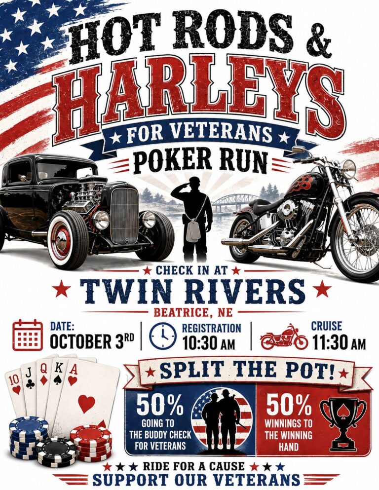 Flyer for Hot Rods & Harleys for Veterans Poker Run