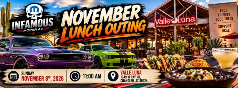 Flyer for Infamous Mopar AZ November Lunch Outing