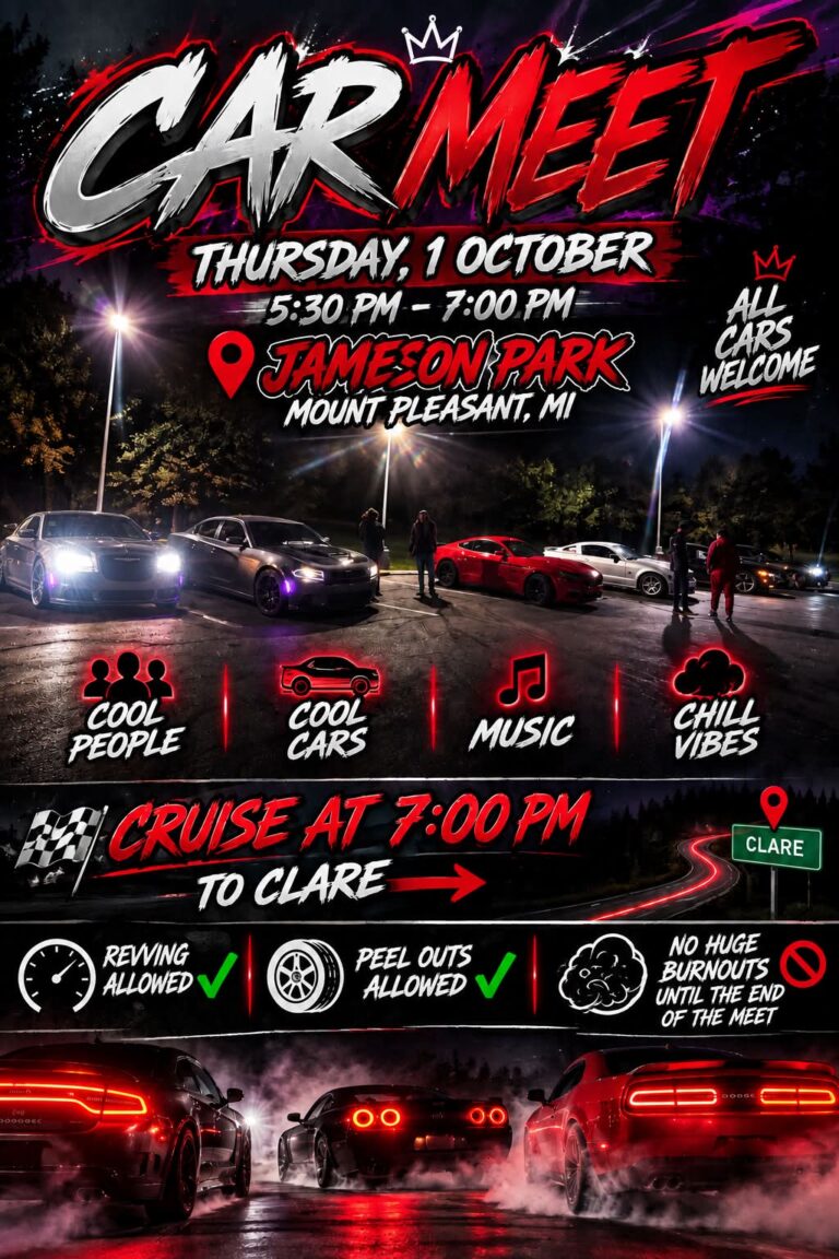 Flyer for Jameson Park Car Meet